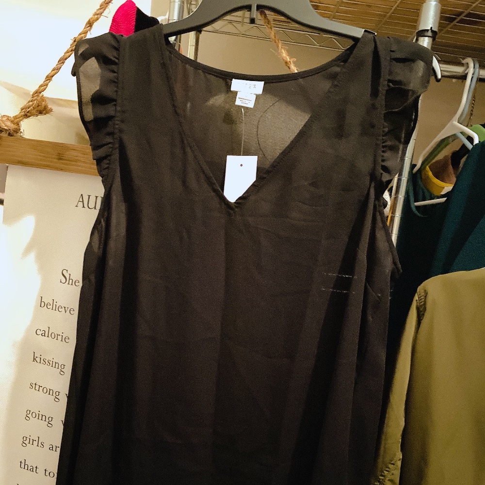 JCrew Black Ruffle Top